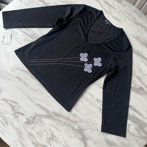 AZIZ Y2K Black Quarter Sleeve Blouse Butterfly Design NWT Nordstrom